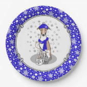 ウィンターブルーウィペット雪のスカーフ – Fawn & White Cute ペーパープレート (正面)