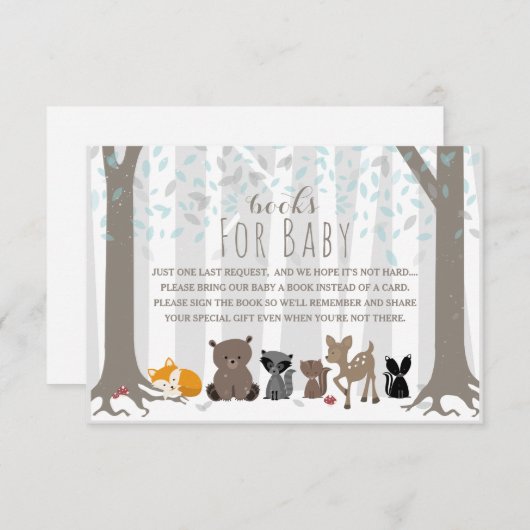 ウィンターブルーウッドランド動物の家族のブックリクエスト 招待状 (正面/裏面)