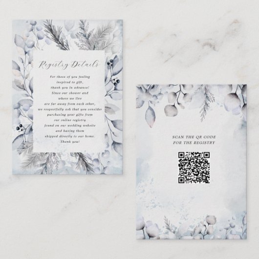 ウィンターブルーエレガントフローラブライダルシャワー エンクロージャーカード (正面/裏面)