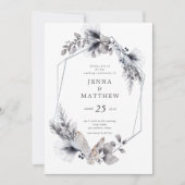 ウィンターブルーエレガントリーフ結婚式招待状 招待状 (正面)