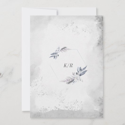 ウィンターブルーエレガントリーフ結婚式招待状 招待状 (裏面)