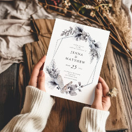 ウィンターブルーエレガントリーフ結婚式招待状 招待状