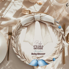 ウィンターブルークリスマスホリデーベビーシャワー ペーパープレート