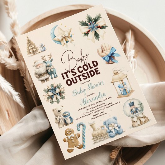 ウィンターブルークリスマスホリデーベビーシャワー 招待状