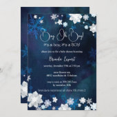 ウィンターブルーグリッター男の赤ちゃんシャワー 招待状 (正面/裏面)