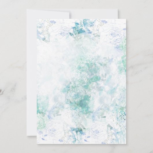ウィンターブルーグリーンフラワーズボホ結婚式招待状 招待状 (裏面)