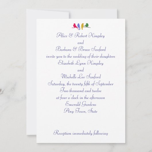 ウィンターブルーゲイ/レズビアン結婚式招待状 招待状 (裏面)