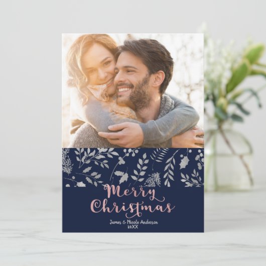 ウィンターブルーシルバークエレガントリスマスホリデーフォト シーズンカード (スタンド正面)