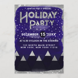 ウィンターブルーシルバースノーウィーマウンテンズホリデーパーティー 招待状