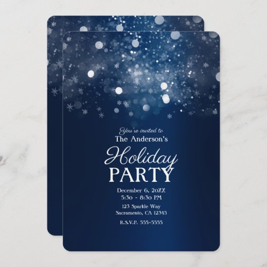 ウィンターブルーシルバーライきらめくツホリデーパーティー 招待状 (正面/裏面)