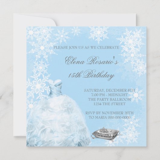 ウィンターブルースノーフレークフォトキンセアニェラ招待状 招待状 (裏面)