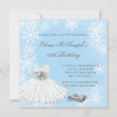 ウィンターブルースノーフレークフォトSweet sixteenパーティー 招待状 (裏面)