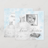 ウィンターブルースノーフレークフォトSweet sixteenパーティー 招待状 (正面/裏面)
