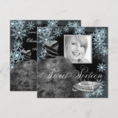 ウィンターブルースノーフレークフォトSweet sixteenパーティー 招待状 (正面/裏面)