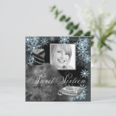 ウィンターブルースノーフレークフォトSweet sixteenパーティー 招待状 (スタンド正面)