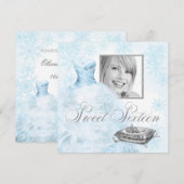 ウィンターブルースノーフレークフォトSweet sixteenパーティー 招待状 (正面/裏面)