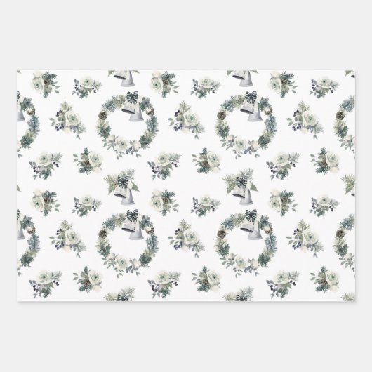 ウィンターブルースノーフレークフローラクリスマス ラッピングペーパーシート (正面)