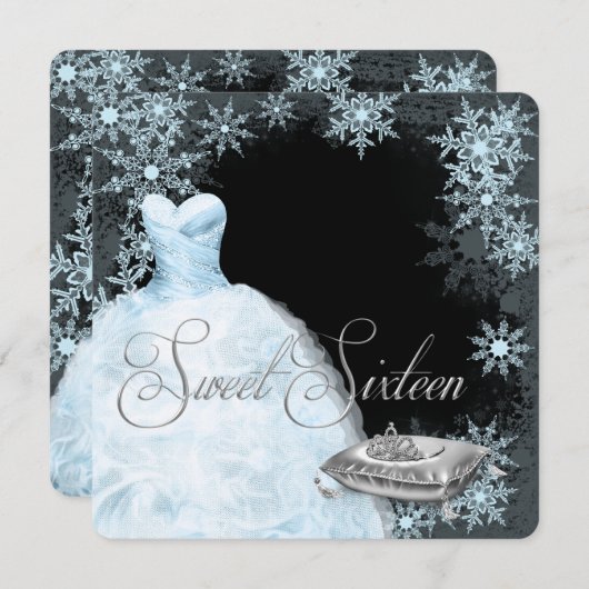 ウィンターブルースノーフレークSweet sixteenパーティー 招待状 (正面/裏面)