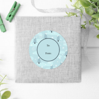 ウィンターブルーツリーズスノーパステルクリスマス ラウンドシール