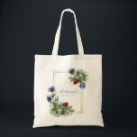 ウィンターブルーティスルユーカリ結婚スワンダーランド トートバッグ<br><div class="desc">青いThistles、松のコーン、ユーカリ葉ス、冬のワンダーランドのテーマのアイテム結婚、招待状を含む大規模なコレクションの一部rsvpのブライダルパーティギフトなどの日付を保存する。クリスマスまたは冬の結婚式の計画ガイドのテーマアイディアと詳細については、weddingdesignchic.comを参照して。</div>