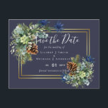 ウィンターブルーティスルユーカリ結婚スワンダーランド ポストカード<br><div class="desc">青いThistles、松のコーン、ユーカリ葉ス、冬のワンダーランドのテーマのアイテム結婚、招待状を含む大規模なコレクションの一部rsvpのブライダルパーティギフトなどの日付を保存する。クリスマスまたは冬の結婚式の計画ガイドのテーマアイディアと詳細については、weddingdesignchic.comを参照して。</div>