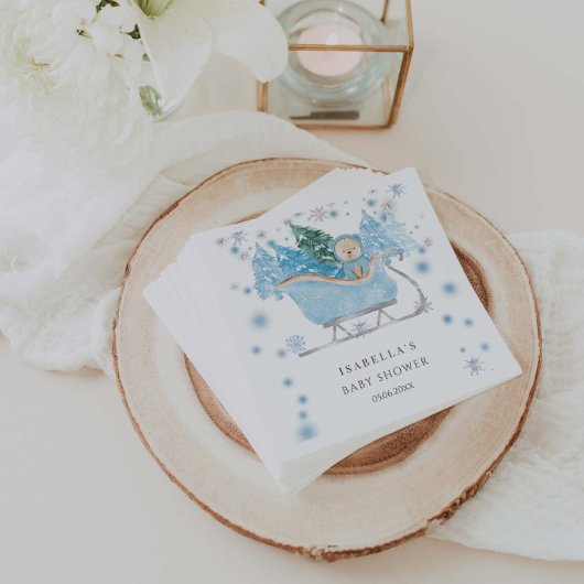 ウィンターブルーテディベアーズライボーイベビーシャワー スタンダードカクテルナプキン