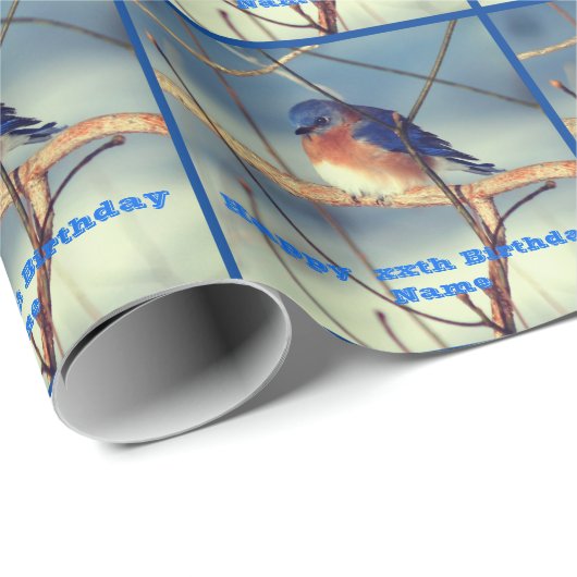 ウィンターブルーバードパーソナライズされた誕生日 ラッピングペーパー (ロールコーナー)