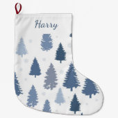 ウィンターブルーパインツリーズパターンカスタム ラージクリスマスストッキング (正面)