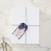 ウィンターブルーパープル金ゴールド雪片魔法誕生日 ギフトタグ (より糸付き)