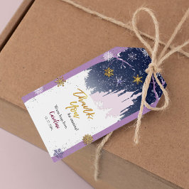 ウィンターブルーパープル金ゴールド雪片魔法誕生日 ギフトタグ