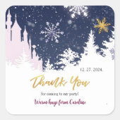 ウィンターブルーパープル金ゴールド雪片魔法誕生日 スクエアシール (正面)