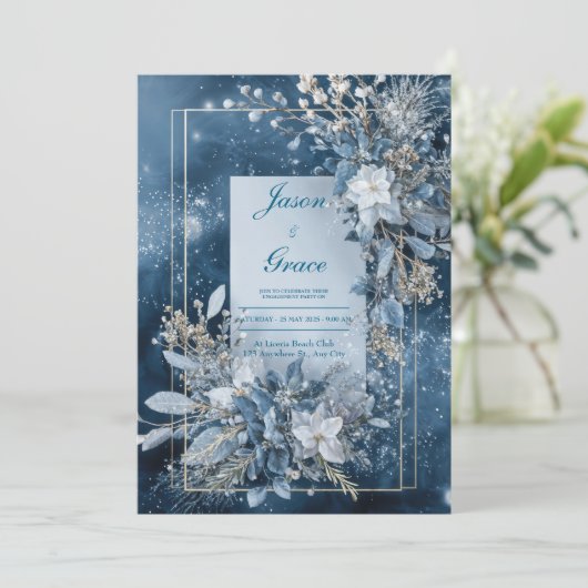 ウィンターブルーフローラ結婚式招待状 招待状 (スタンド正面)