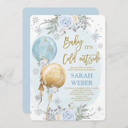 ウィンターブルーベビーシャワーボーイ招待状 招待状 (正面/裏面)