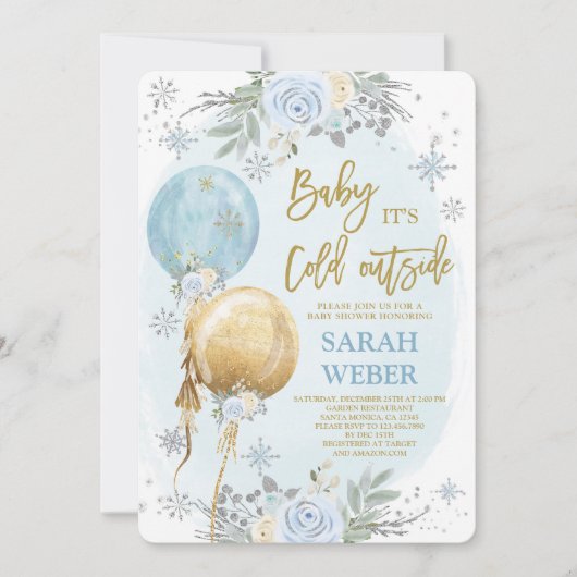 ウィンターブルーベビーシャワーボーイ招待状 招待状 (正面)