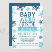 ウィンターブルーベビーベビーシャワー外は寒い 招待状 (正面/裏面)