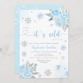 ウィンターブルーベビーベビーシャワー外は寒い 招待状 (正面/裏面)