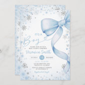 ウィンターブルーボーのかわいい女の子ベイビーシャワー 招待状 (正面/裏面)