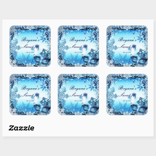 ウィンターブルーマスカレードマスク&スノーフレークエレガント スクエアシール (シート)