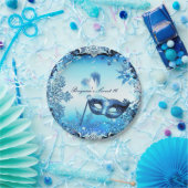 ウィンターブルーマスカレードマスク&スノーフレークエレガント ペーパープレート (パーティー)