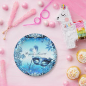 ウィンターブルーマスカレードマスク&スノーフレークエレガント ペーパープレート (パーティー)