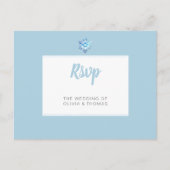 ウィンターブルーミニマル結婚リストスノーフレークの食事RSVP インビテーションポストカード (正面)