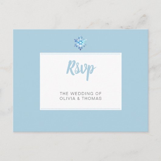 ウィンターブルーミニマル結婚リストスノーフレークの食事RSVP インビテーションポストカード (正面)