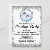 ウィンターブルーリースクリスマスホリデーパーティーシルバー 招待状 (正面)