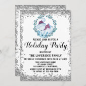 ウィンターブルーリースクリスマスホリデーパーティーシルバー 招待状 (正面/裏面)