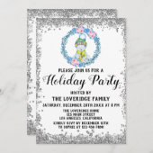 ウィンターブルーリースクリスマスホリデーパーティーシルバー 招待状 (正面/裏面)