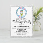 ウィンターブルーリースクリスマスホリデーパーティーシルバー 招待状 (スタンド正面)
