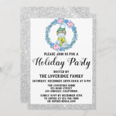 ウィンターブルーリースクリスマスホリデーパーティーシルバー 招待状 (正面/裏面)