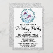 ウィンターブルーリースクリスマスホリデーパーティーシルバー 招待状 (正面/裏面)
