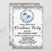 ウィンターブルーリースホリデークリスマスパーティーシルバー 招待状 (正面/裏面)