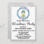 ウィンターブルーリースホリデークリスマスパーティーシルバー 招待状 (正面/裏面)